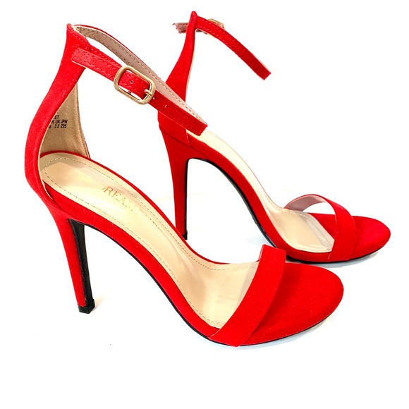 Dream Pairs Karrie Ankle Strap High Heel Stiletto Sandals in Red Suede Size 5.5 - Picture 3 of 10